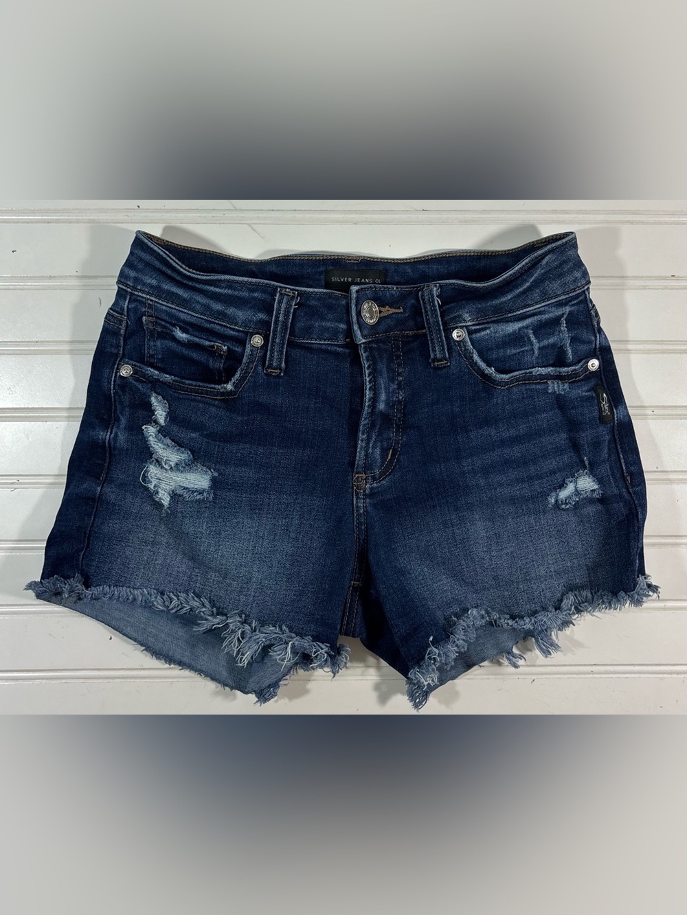 Silver Jeans Suki Shorts Denim Distressed Womens Size 25 Western Country Raw Hem